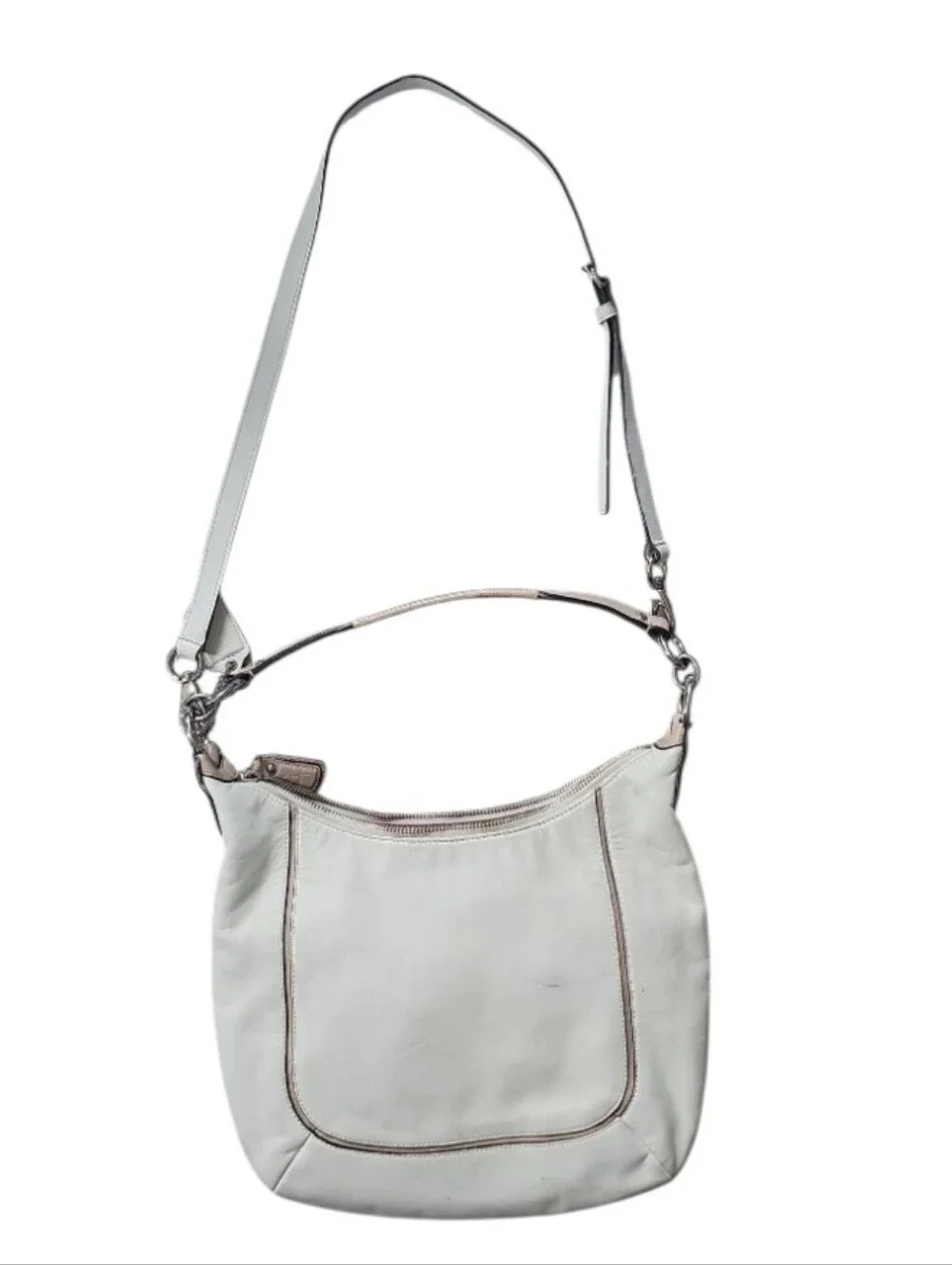 Coach Kristin Spectator Leather Hobo Crossbody Bag Cream Tan Croc Embossed